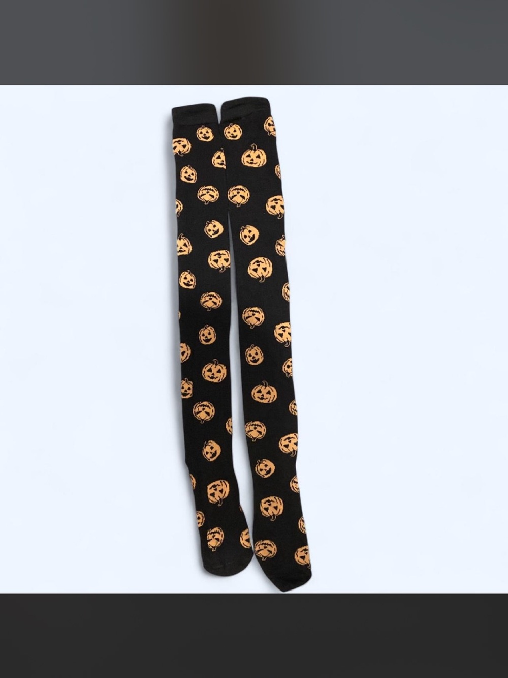 Knee-High Socks with Orange Pumpkin Print